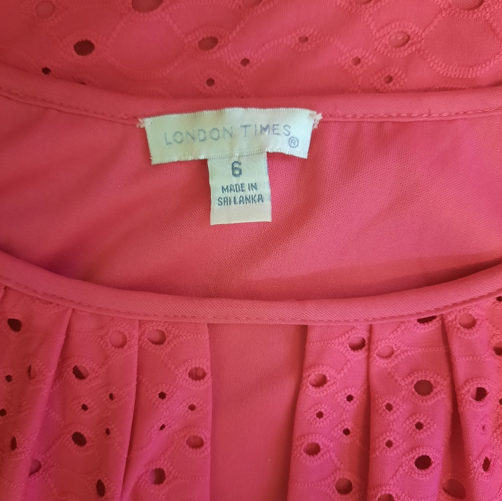 London times stretchy eyelet pink dress sz 6 *6 - Picture 6 of 6